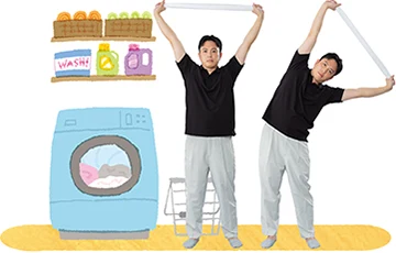 タオルをもって屈伸