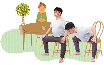 タオルをもって屈伸