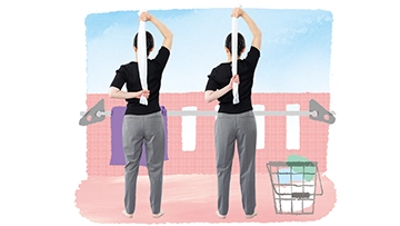 タオルをもって屈伸