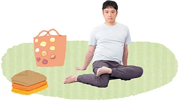 タオルをもって屈伸