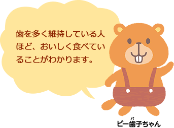 歯を多く維持している人ほど、おいしく食べていることがわかります。