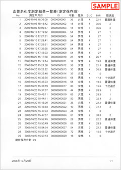 血管老化度測定結果一覧表